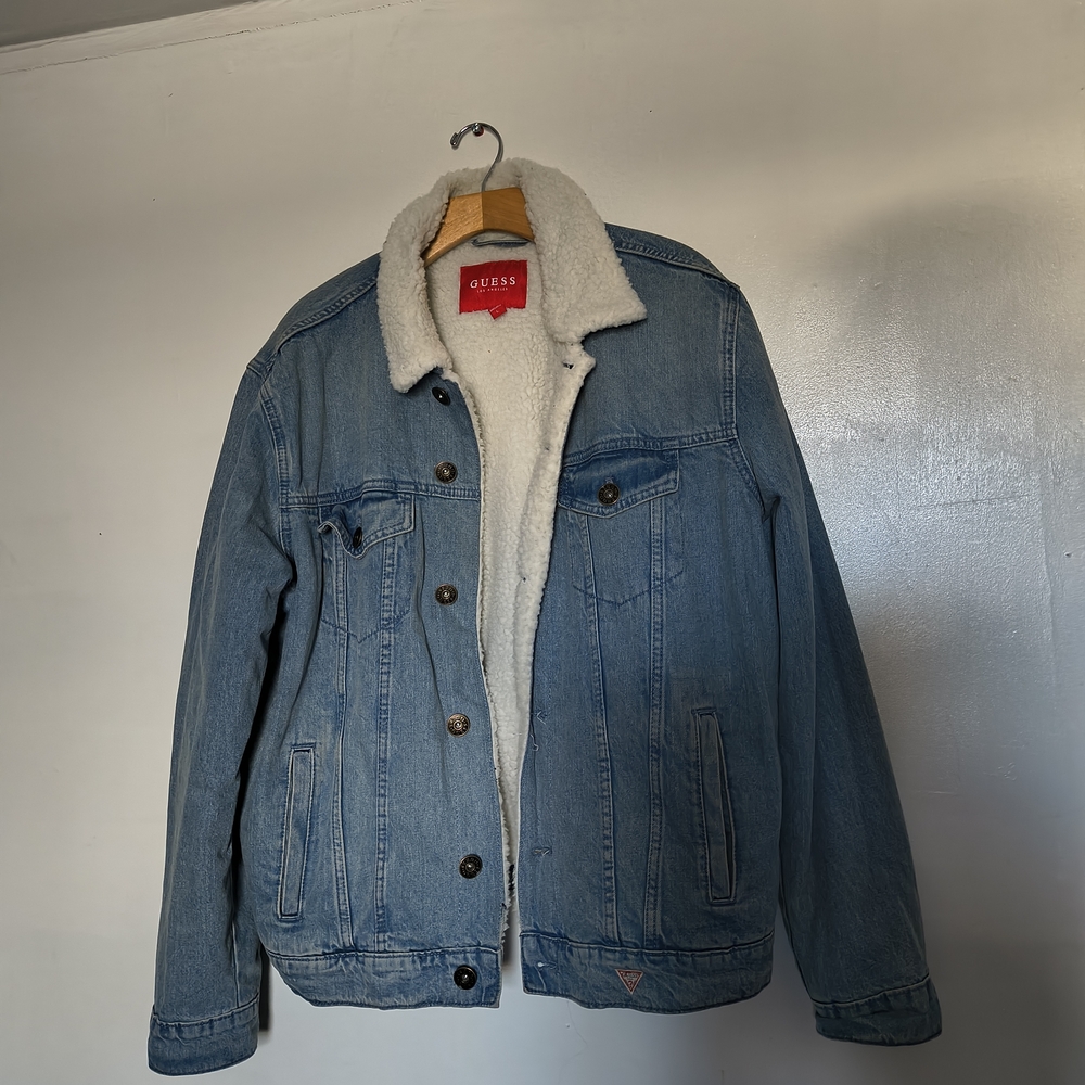 Guess Blue Denim Jacket with White Sherpa Lining